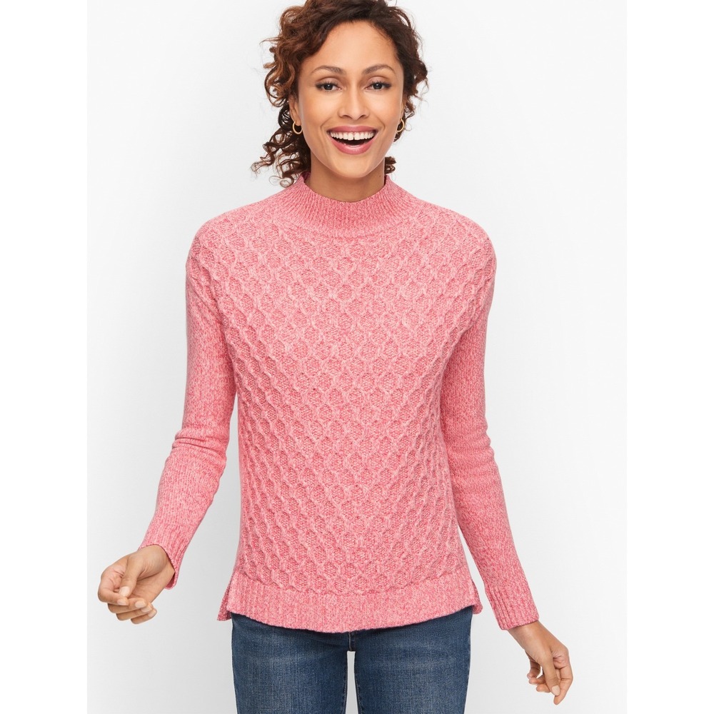 Talbots Honeycomb High-Low Mockneck Sweater Womens S Pink Marled Casual Twee NWT